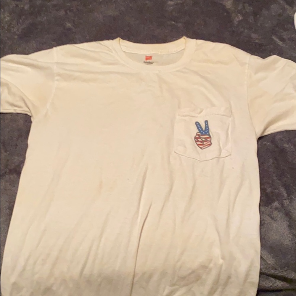 White American flag peace sign pocket t shirt
